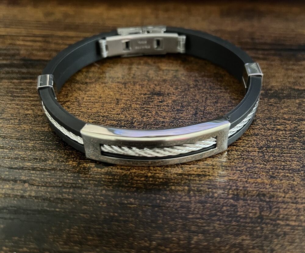 Bracelet Men Rubber Charm Stainless Steel Silicone